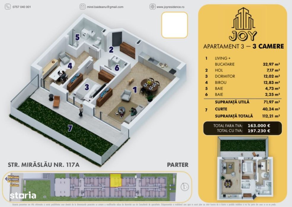 5 Minute Metrou Berceni - Apartament 3 Camere  - 197.230€ - Tva Inclus