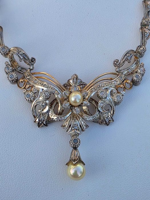 Colier Vintage Aur 19 kt si Argint cu Perle Akoya