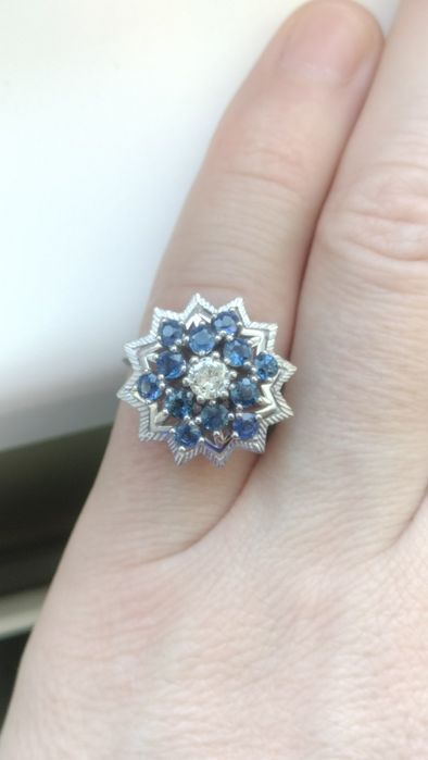 Inel aur 14k diamant și safire naturale certificat