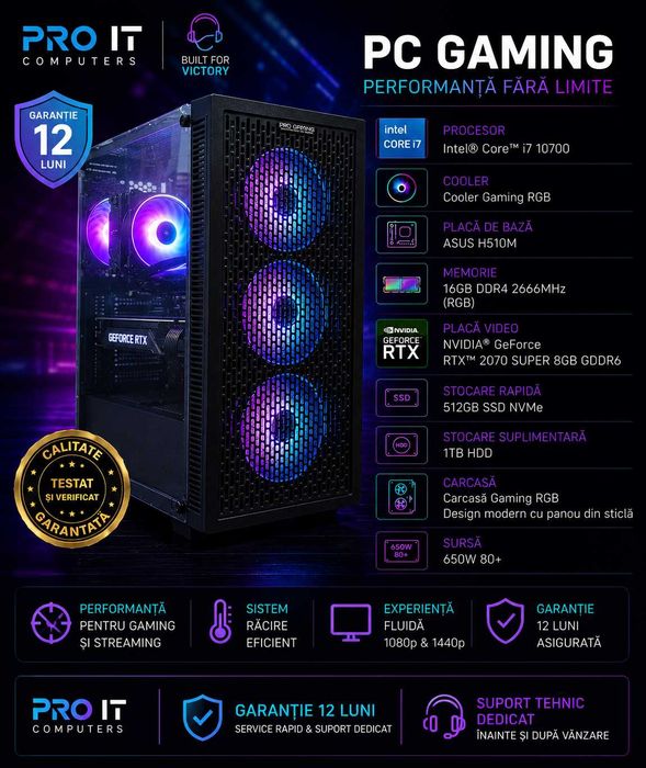 Calculator Gaming i7 10700, 16GB DDR4, RTX 2070 Super 8GB DDR6, 512SSD