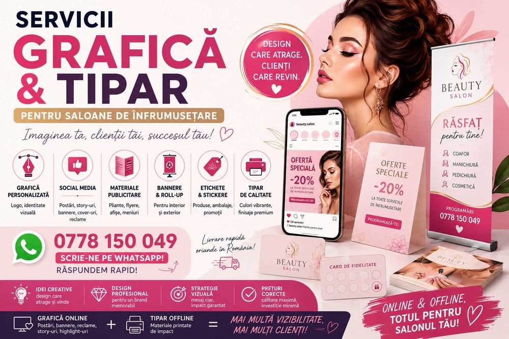 Grafică și Tipar pentru Saloane | Social Media, Logo, Flyere, Bannere