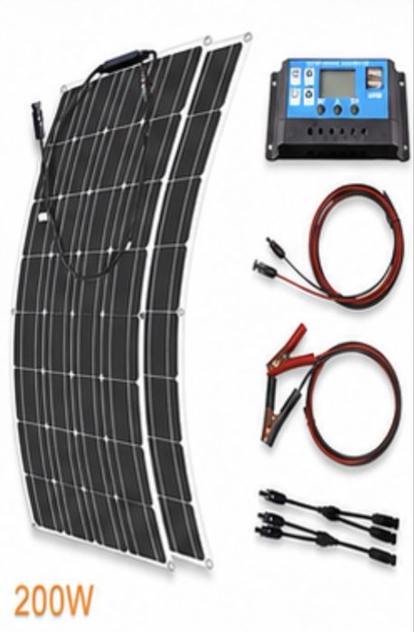 KIT Curent Electric Panou Solar Flexibil (200w) 2X 100w fiecare + cabluri si mufe MC4 + controler de 60A MPPT