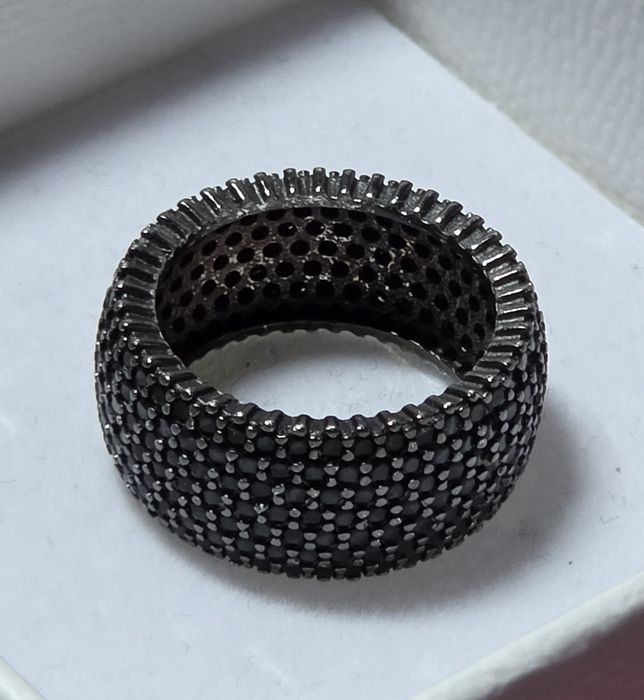 Inel lat din argint rodiat negru cu onix fațetat,10 mm