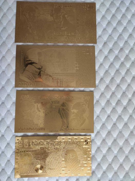 Лот 4 бр златни банкноти/златна банкнота - лира/паунд