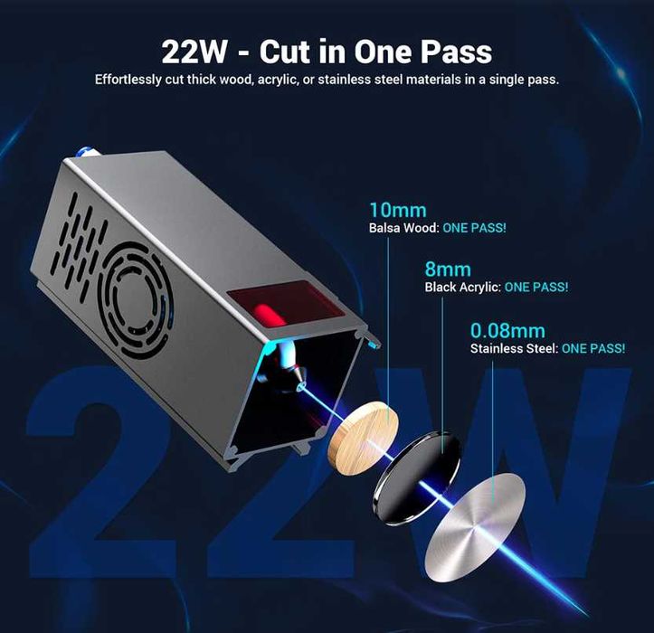 Laser CNC Mecpow X5 Pro, 22W Optic Real, 600x600mm, air assist- NOU