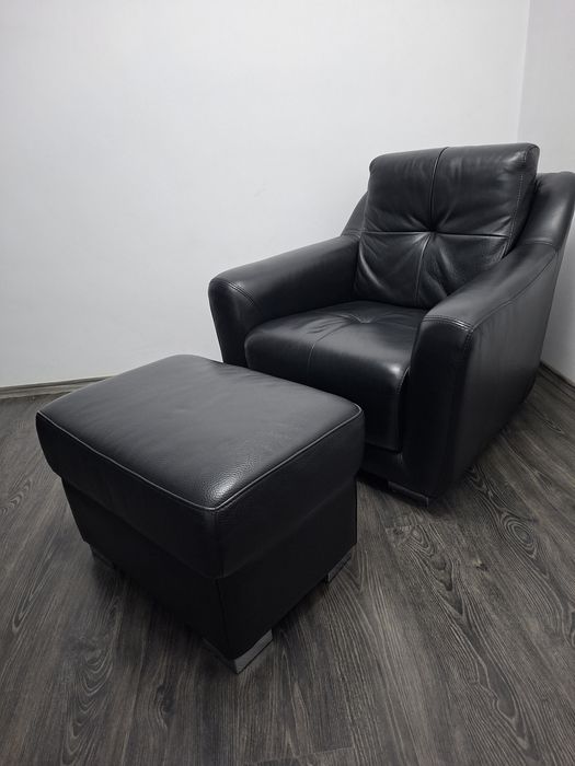 Fotoliu  +taburet piele