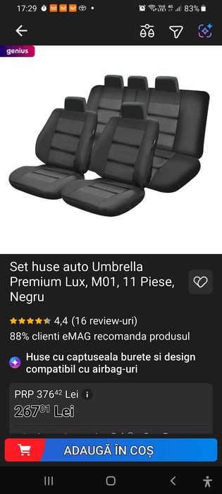 Set huse auto Umbrella Premium Lux, M01, 11 Piese, Negru