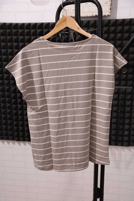 Tricou damă Elbsand Selma, dungi bej/alb, mărime XL, nou cu etichetă