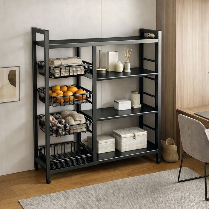 Стеллаж-органайзер с корзинами и полками 135×32 см