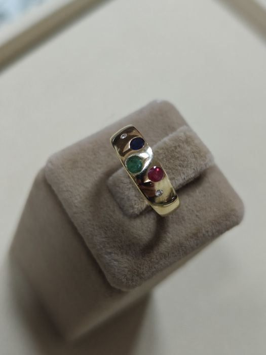 Inel aur 14k 2.22gr cu diamante,rubin,smarald și safir(r)