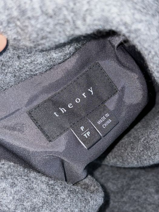 Theory, premium, lână-cașmir și 100% piele, palton gri & negru