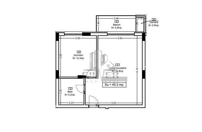 Apartament cu 2 camere/45.2 mp/CF/imobil calitativ.