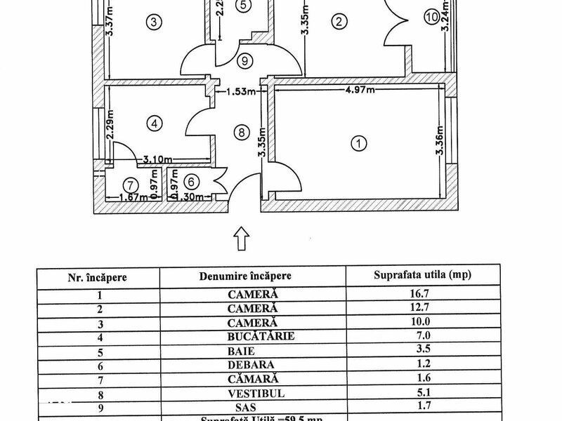 Apartament 3 camere cu balcon în Titan, 64mp