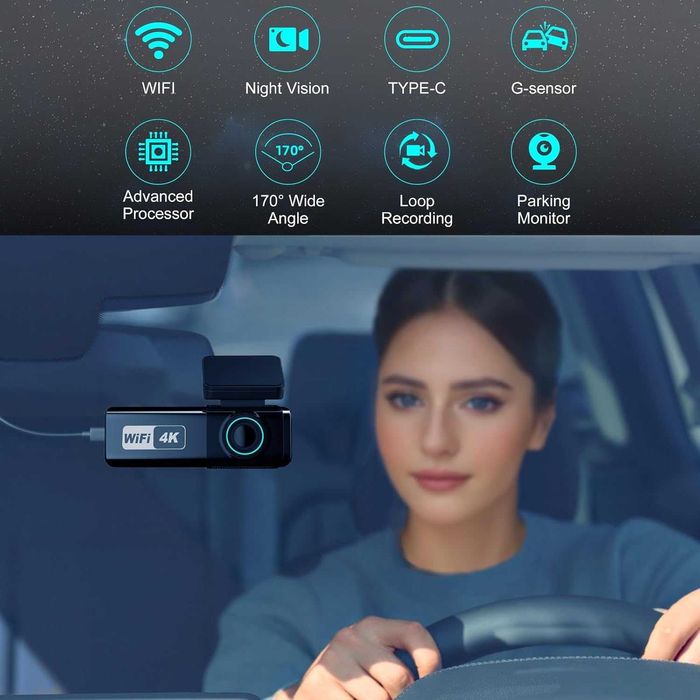 Камера за автомобил отпред и отзад, 4K + 1080P, карта 64GB, 5GHz WiFi