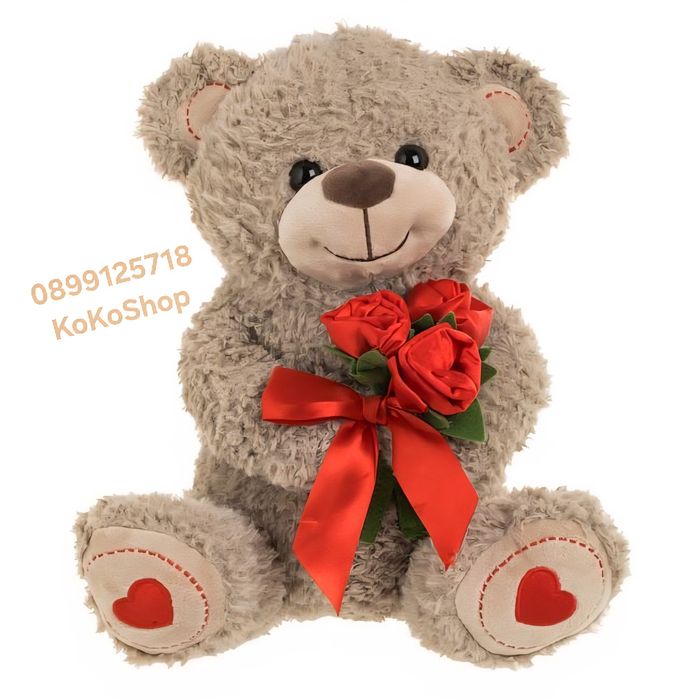Плюшено мече с червени рози - 30 см.