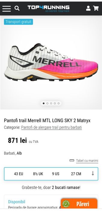 Pantofi alergare, trail Merrell MTL Long Sky 2 Matryx Vibram, nr 41 EU