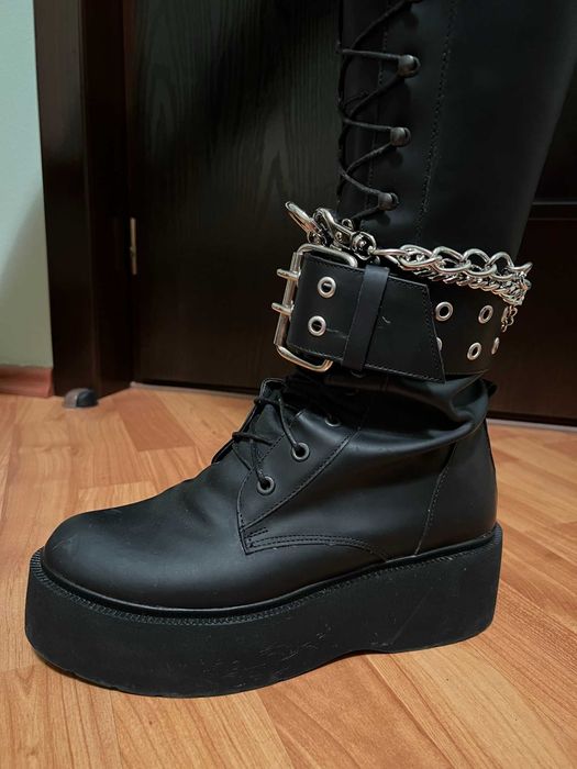 bocanci stil Rock,  din piele naturala neagra