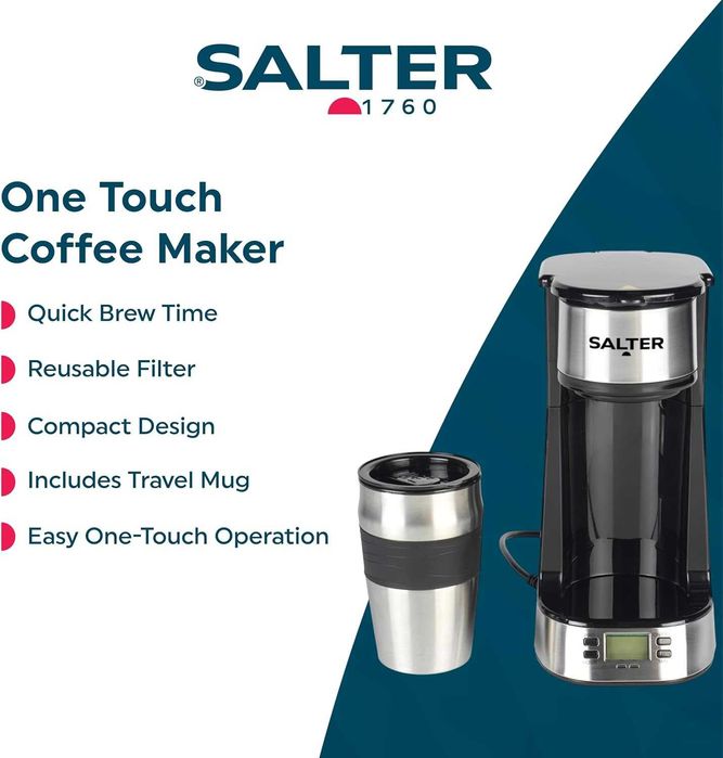 Salter EK2732 Кафемашина с филтър една чаша 420мл,неръждаема стомана