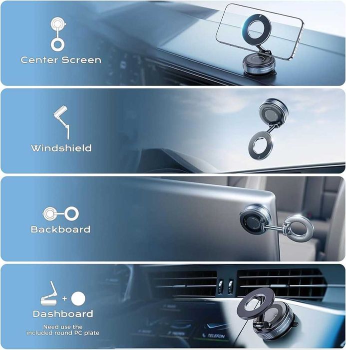 Магнитна стойка за телефон с вакуумно закрепване - въртене 360 градуса