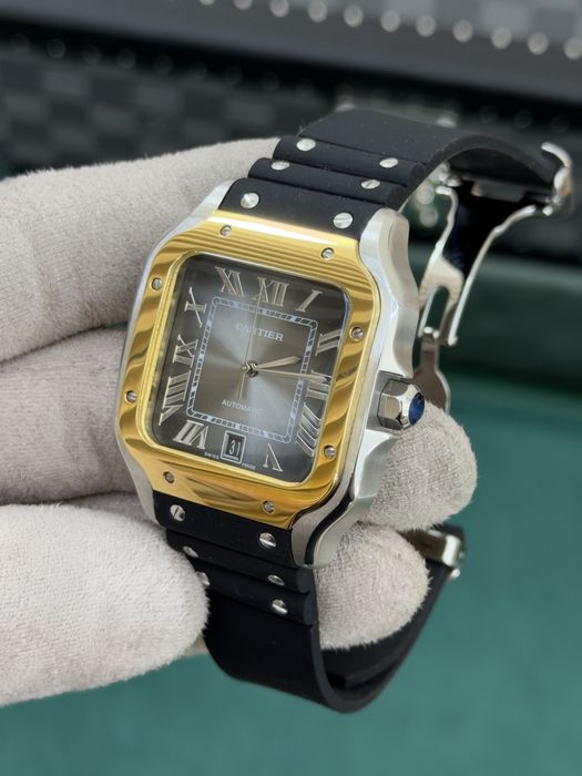 Cartier Santos 100 XL Two-Tone – Grey Dial, Black Rubber Strap