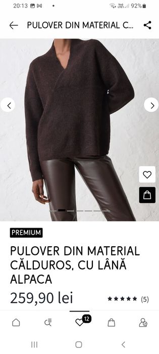 Pulover de alpaca dama cu guler șal