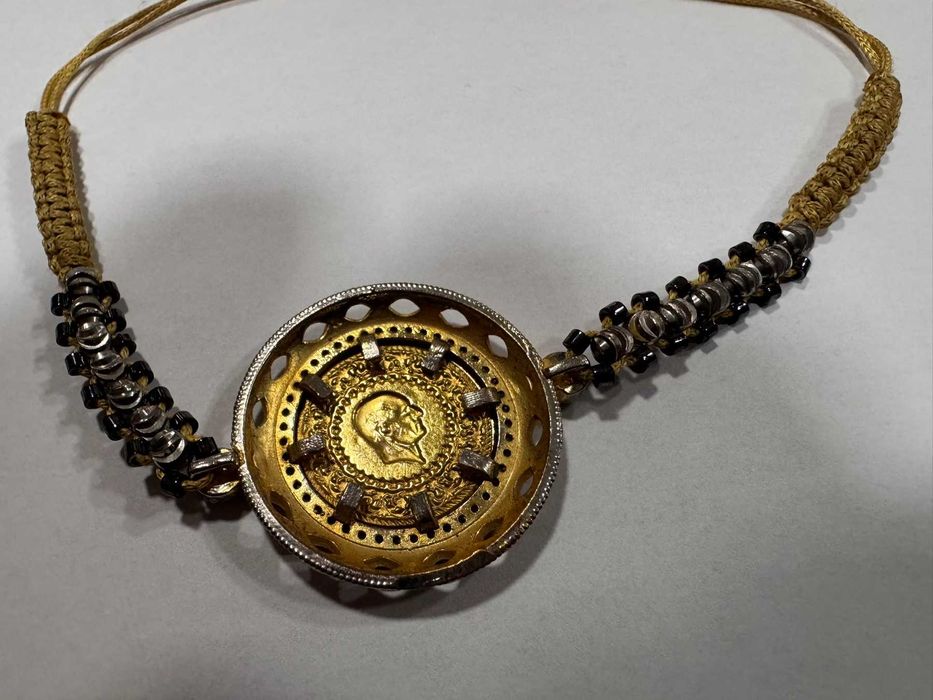 Гривна със златна паричка 14k Кемал Ататюрк