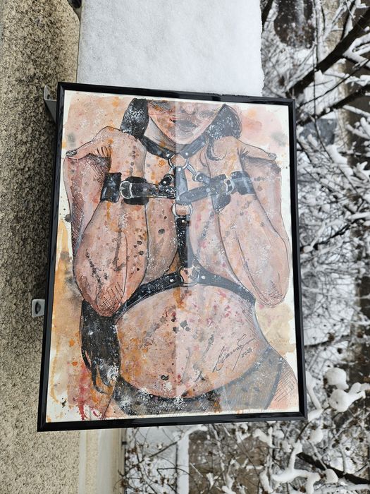 Pictura in acuarea, nud artistic femeie