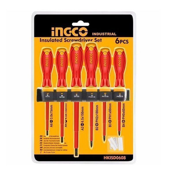 Комплект 6 изолирани отвертки за електротехници ingco