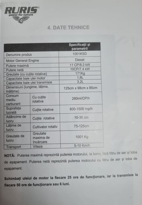 Vand Motosăpătoare profesionala Ruris 1001ksd, 10cp, Diesel