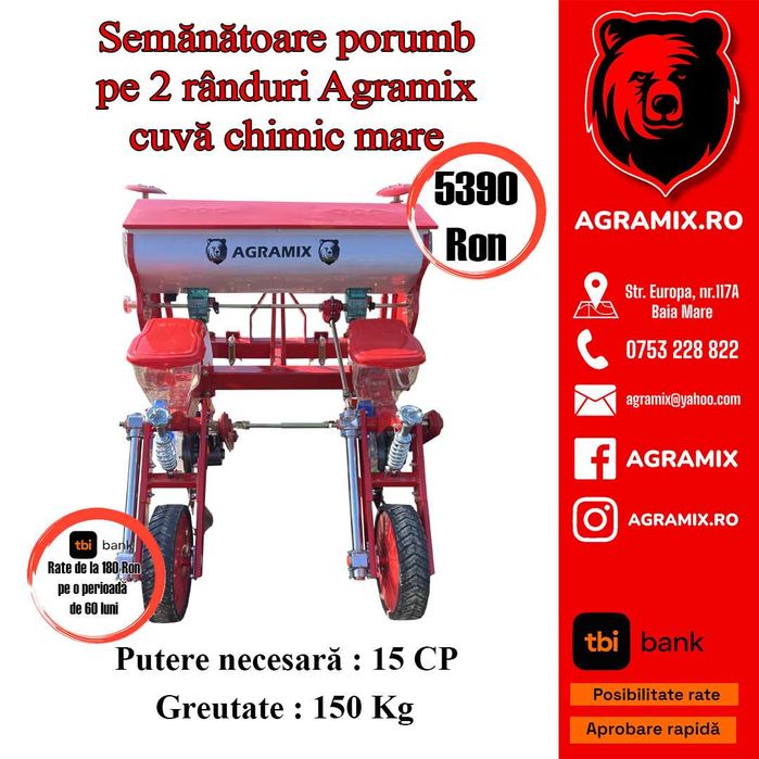 Semanatoare de porumb Agramix 2 randuri cutie fertilizare mare
