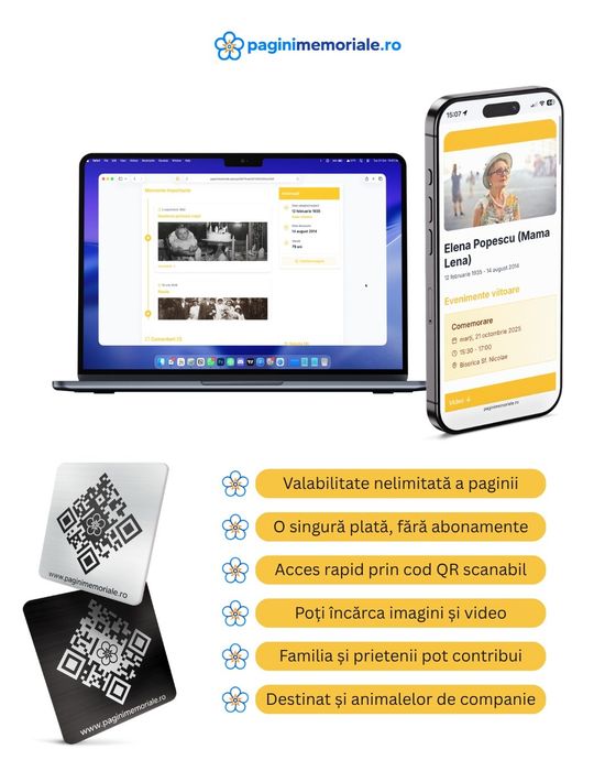 Plăcuță QR pentru monument + Pagină memorială digitală