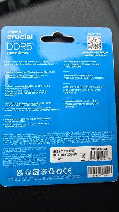 Crucial 32GB (2x16GB) DDR5 5600MHz