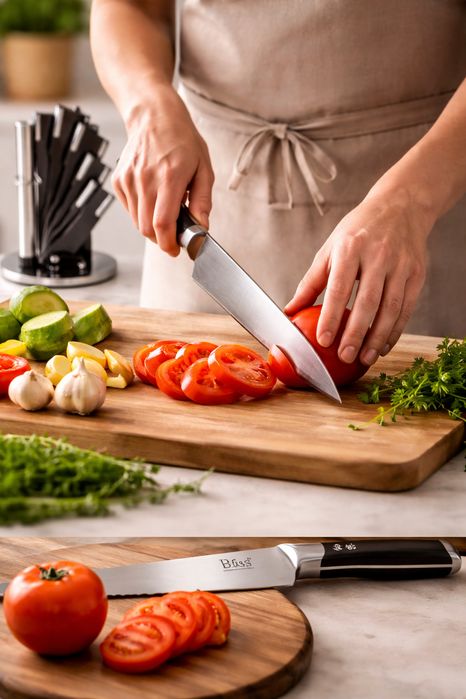 Set Cuțite Profesionale Inox cu Suport Rotativ 360 Bass