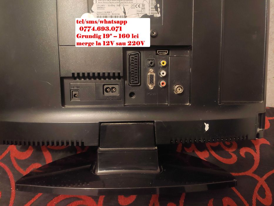 Televizor 12Vcort,rulote, auto, 220V/12Vcamere mici,bucătărie,foisor