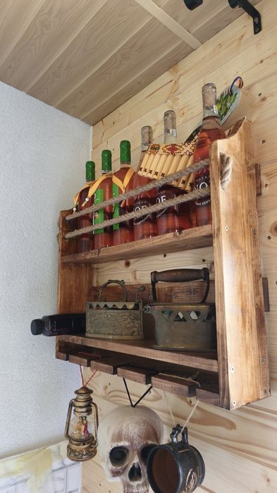 Suport raft perete sticle vin și pahare