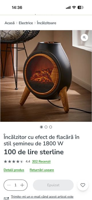 Încălzitor cu efect de flacără în stil șemineu de 1800 W Nou