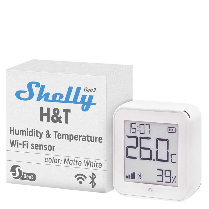 Shelly H&T Gen3 WiFi Alb Senzor Inteligent de Temperatură și Umiditate