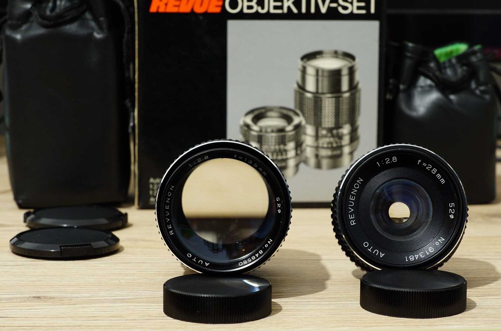 Set obiective Revuenon 135mm F/2.8 si Revuenon 28mm F/2.8 - montura M42 - set complet - cititi descrierea