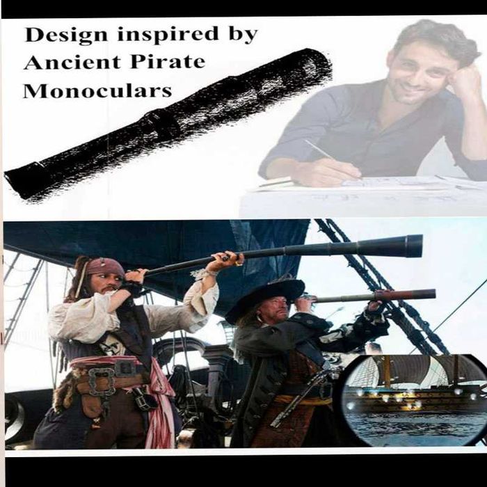 Бронзов ретро далекоглед в дървена кутия – стил „пиратски“