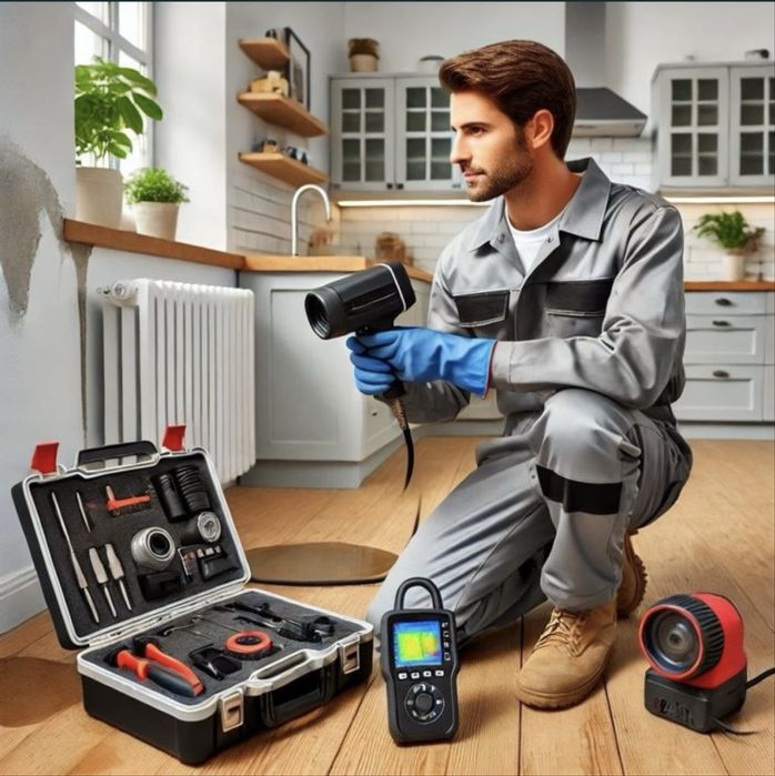 Утечка воды акустическим детектором и тепловизором