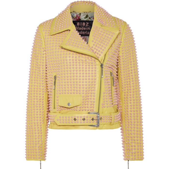 Jacheta piele cu tinte roz