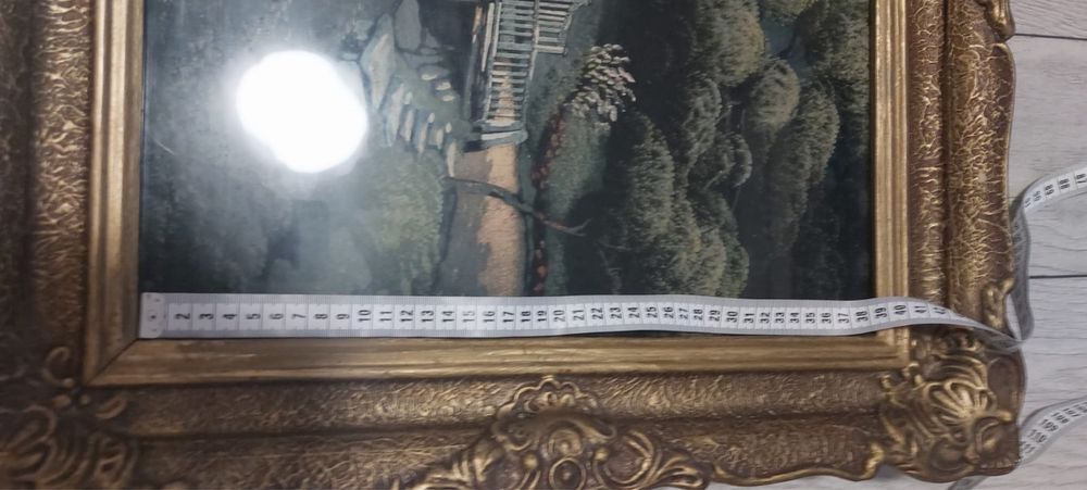 Tablou  Podul peste lac – pictură vintage pe catifea (anii 1950)