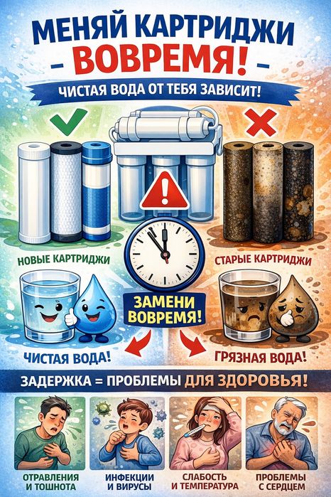 Замена картриджей для фильтра обратного осмоса