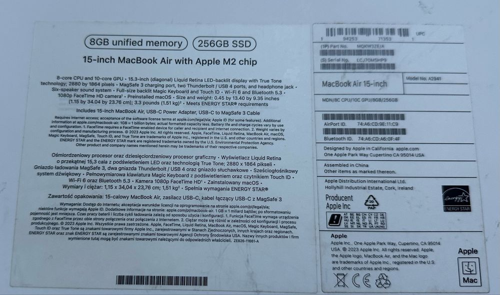 Macbook Air M2 15-inch