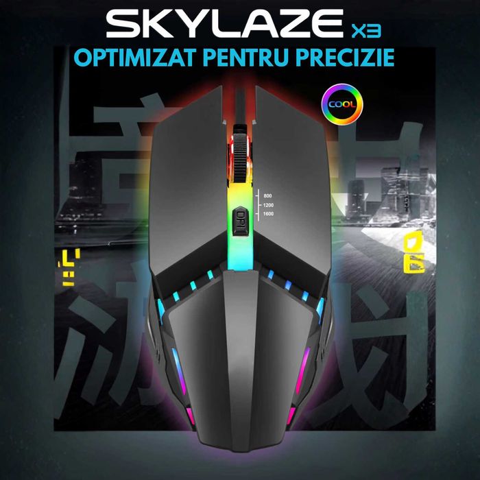 Mouse Gaming cu Fir Skylaze® X3 Upgrade, RGB, 1600 DPI, Negru