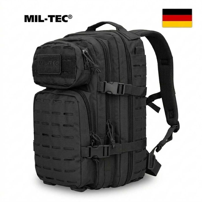 GEANTA RUCSAC MILITAR MIL-TEC LASER-CUT Marime Small 20 litri - Negru - SKU 14002602 - GHIOZDAN Barbat Munca Scoala Sala Camping Vanatoare Pescuit