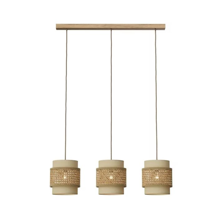 Висящи 3бр лампи от ратан и текстил 7563
