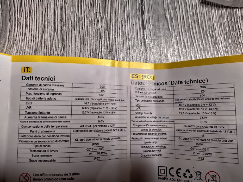 Regulator de încărcare solară Pwm 12v/24 Descărcare 30A,Camping