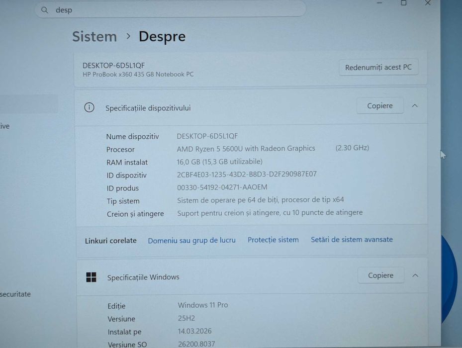 Laptop HP ProBook x360 435 G8 AMD Ryzen 5 5600U, Ram 16 Gb, SSD 256Gb