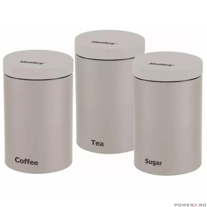 Set 3 recipiente pentru cafea, ceai, zahar, inox, bej, Klausberg